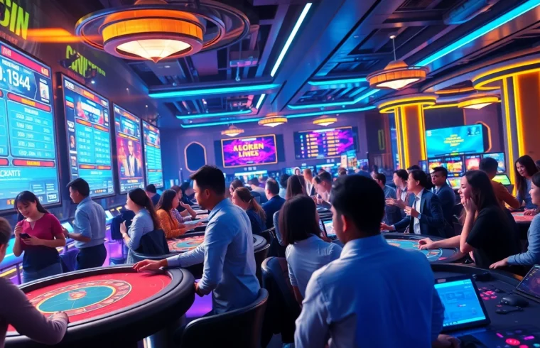 Experience live casino thrills with okvipwin.live in a vibrant, futuristic gaming scene.