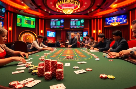 Exciting casino scene with poker action at 8day.cn.com showcasing colorful chips and elegant game atmosphere.