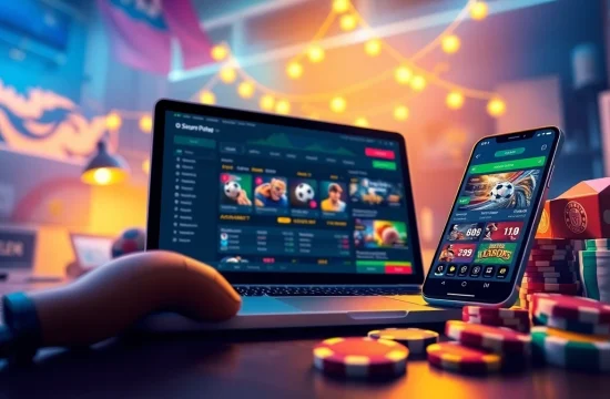 Experience the excitement of online gaming and betting at stimmgewitter.org with a dynamic digital platform illustration.
