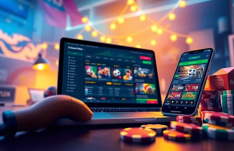 Experience the excitement of online gaming and betting at stimmgewitter.org with a dynamic digital platform illustration.