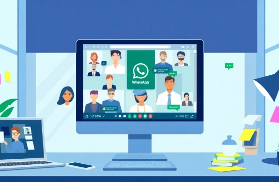 Seamless messaging and video calls on WhatsApp Web in a modern office.